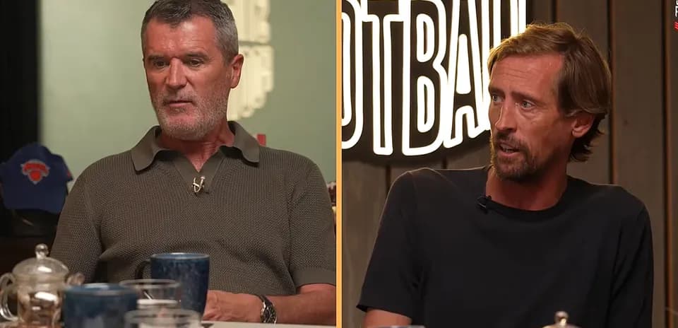 Two former football players discussing at a table