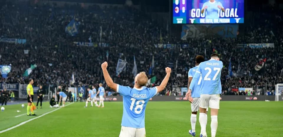 Gustav Isaksen celebrating a goal for Lazio