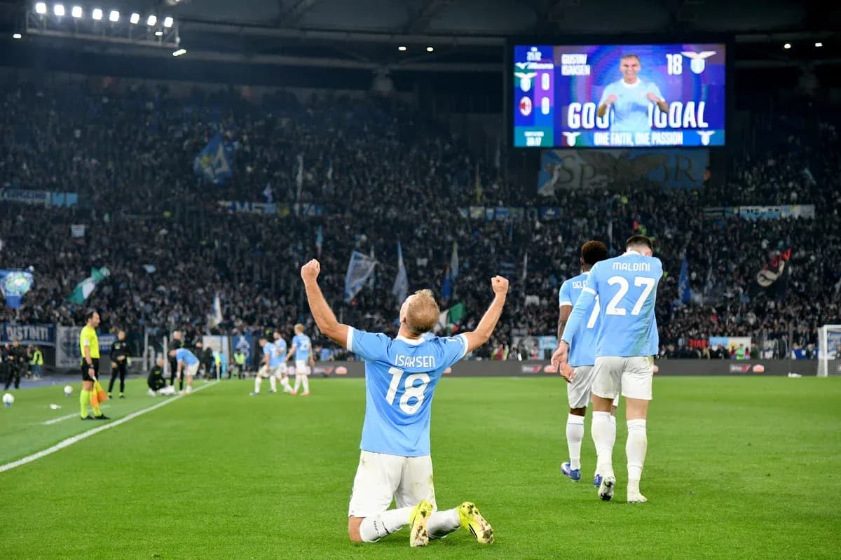 Gustav Isaksen celebrating a goal for Lazio