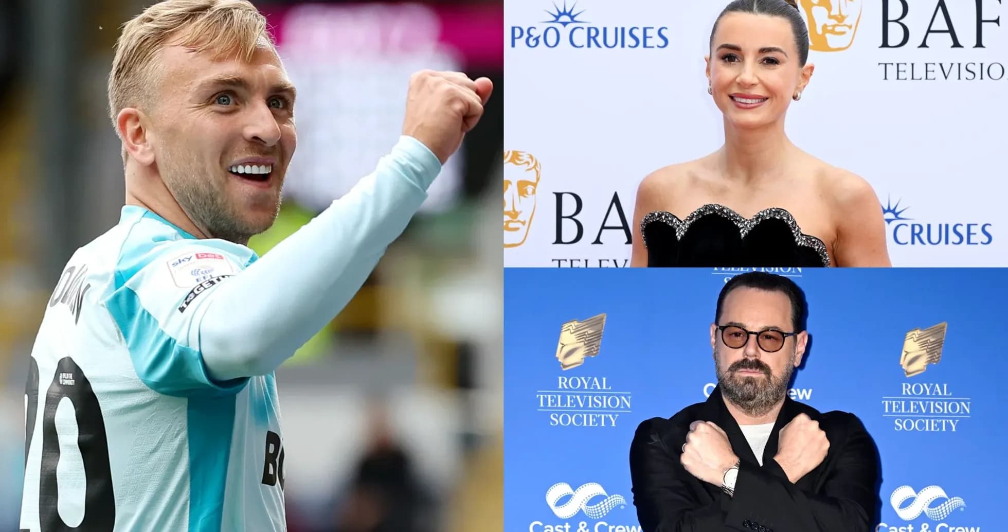 Collage of a footballer, actress, and director at events