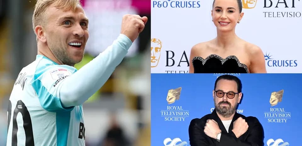 Collage of a footballer, actress, and director at events