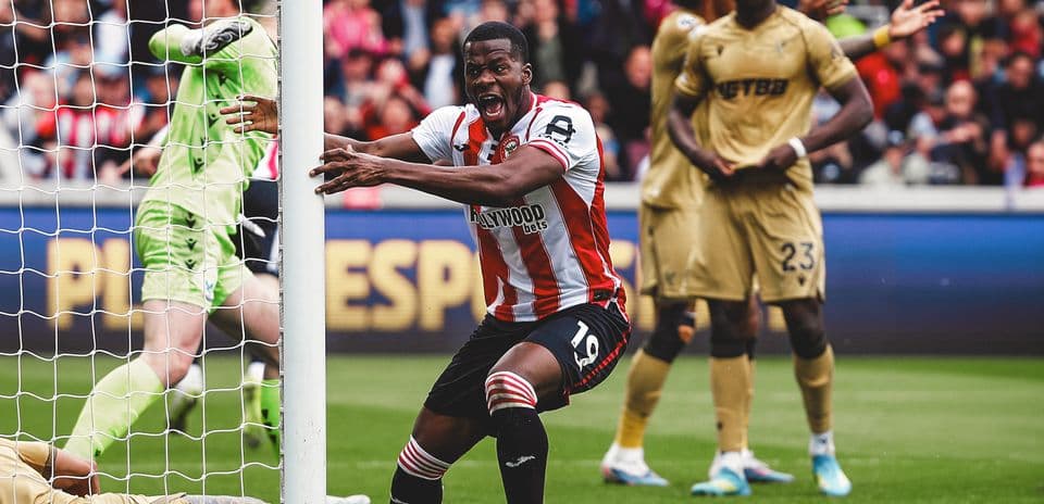 Brentford player celebrating after scoring a goal