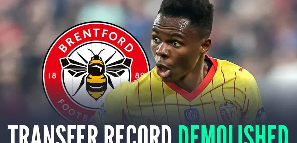 Player reacting with Brentford logo and transfer news