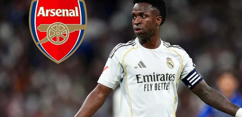Player in Real Madrid kit with Arsenal logo overlay