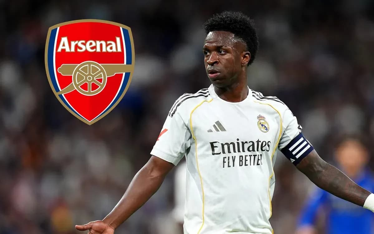 Player in Real Madrid kit with Arsenal logo overlay