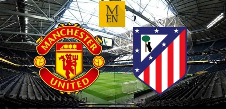 Manchester United and Atlético Madrid logos in stadium
