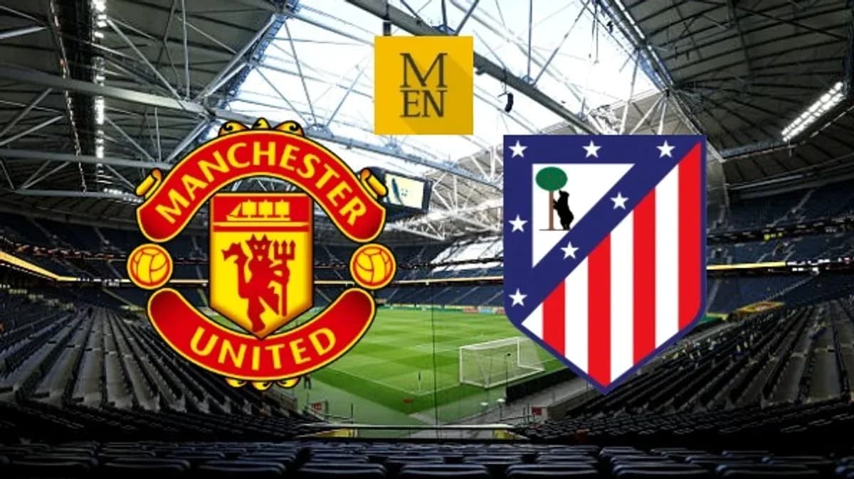 Manchester United and Atlético Madrid logos in stadium