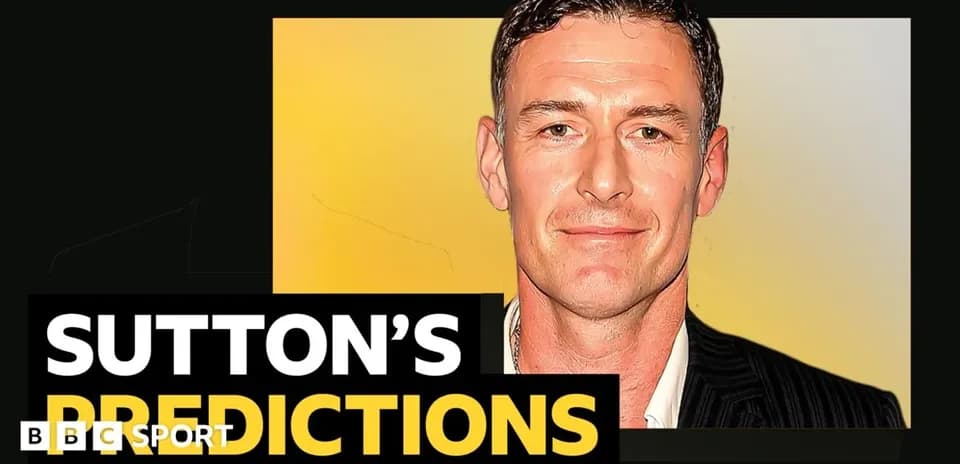 Sutton's predictions graphic with host's portrait
