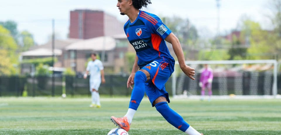 Player from FC Cincinnati II dribbling ball