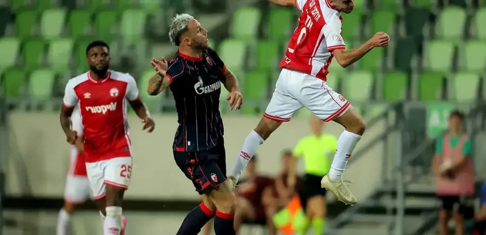 Player jumping for the ball during match