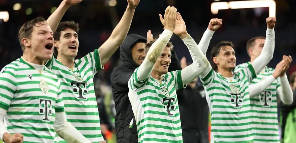Ferencvarosi TC players celebrating after match