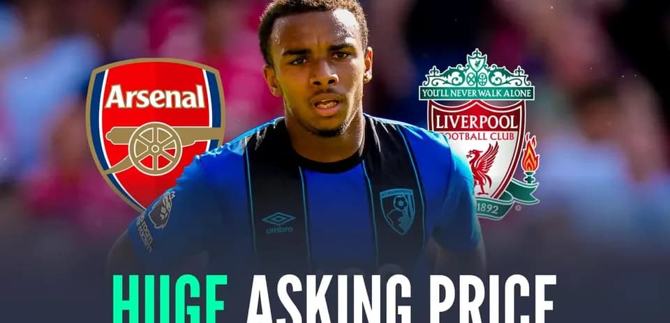 Player in Bournemouth kit with Arsenal and Liverpool logos