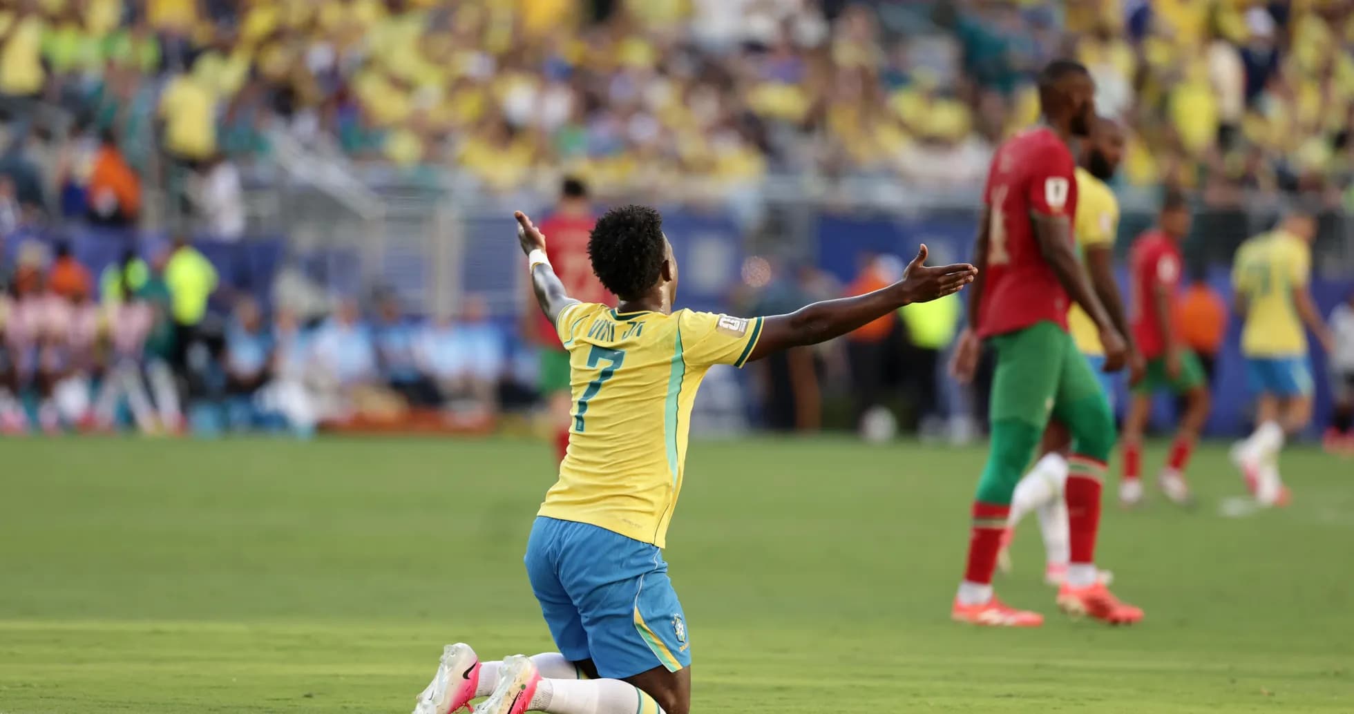 Brazil player celebrating during World Cup match