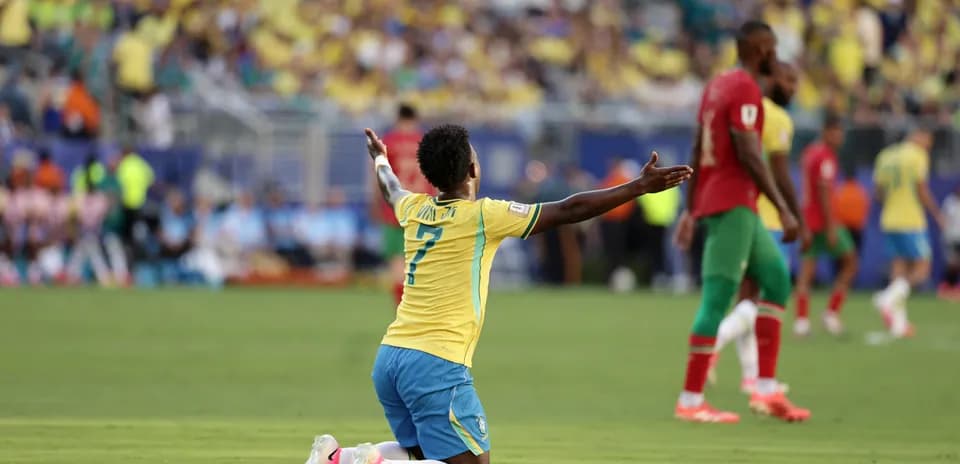 Brazil player celebrating during World Cup match