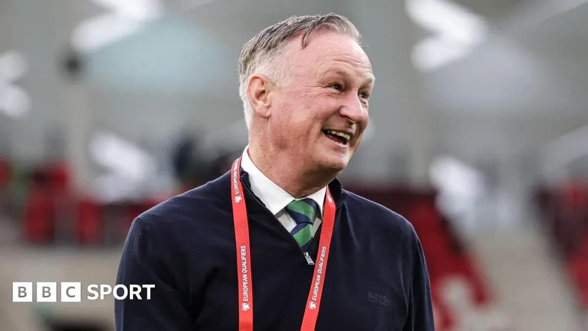 Coach smiling in stadium during European Qualifiers