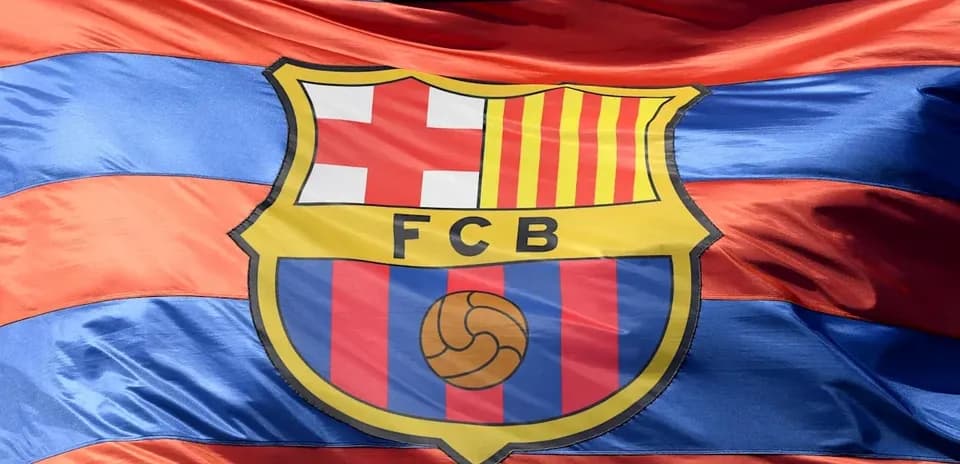 FC Barcelona logo on a waving flag