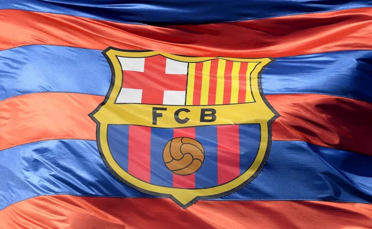 FC Barcelona logo on a waving flag
