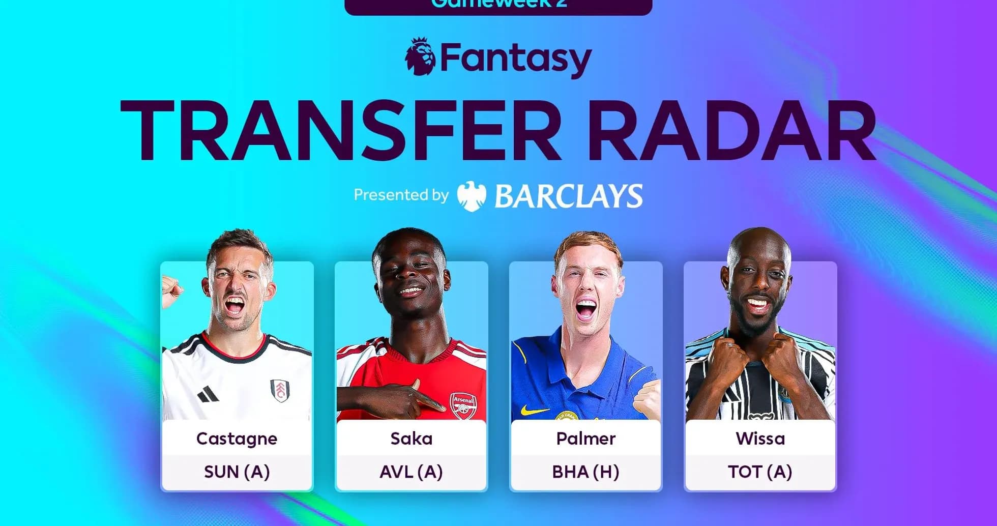 Four fantasy football players with match details