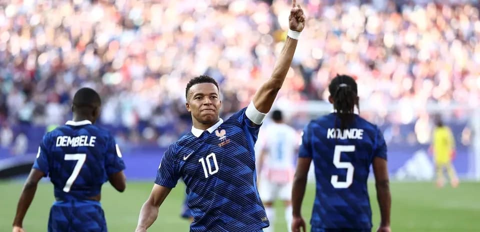 Kylian Mbappé celebrating a goal for France
