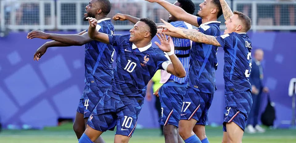 French players celebrating a goal during match
