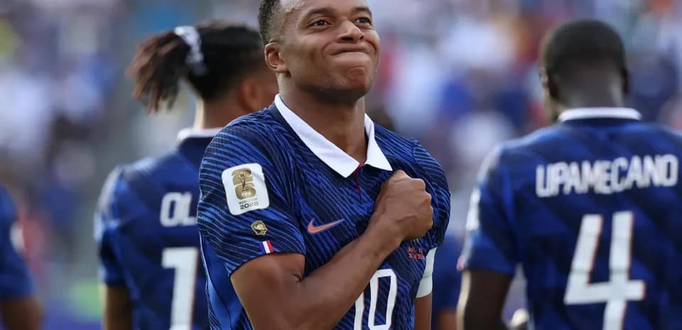 Kylian Mbappé celebrating for France in World Cup