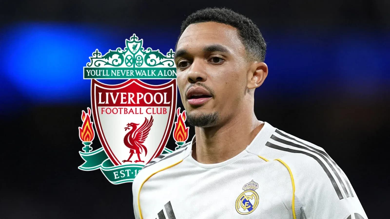Football player in jersey with Liverpool logo background