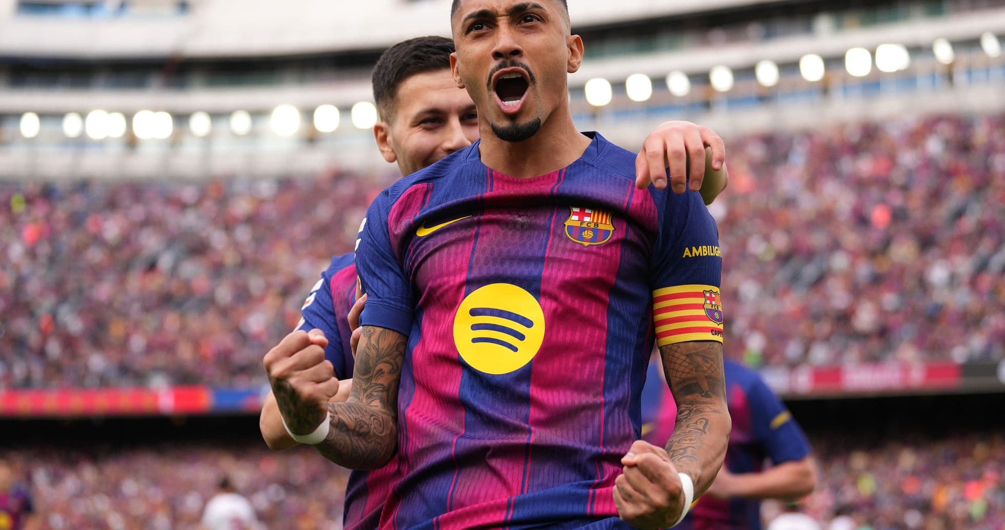 Barcelona player celebrating goal during La Liga match