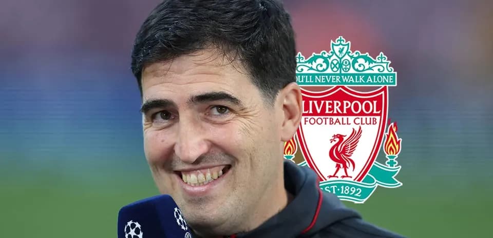 Person smiling with Liverpool FC logo background