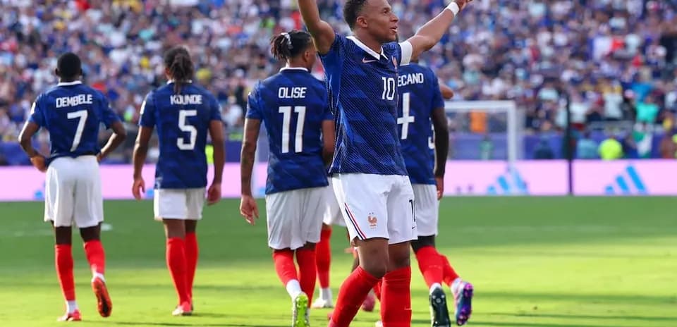 Kylian Mbappé celebrating goal for France