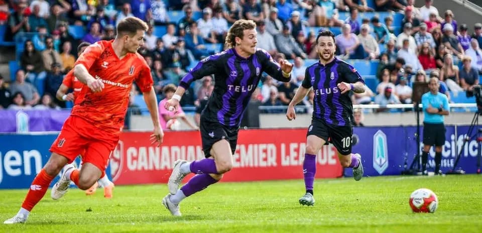 Players competing during Vancouver FC vs Pacific FC match