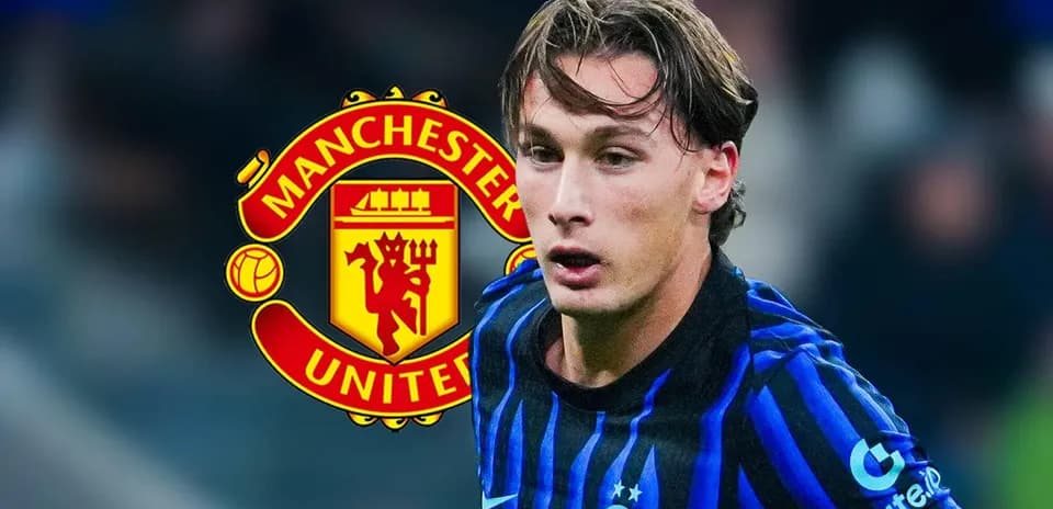 Player in action with Manchester United logo background