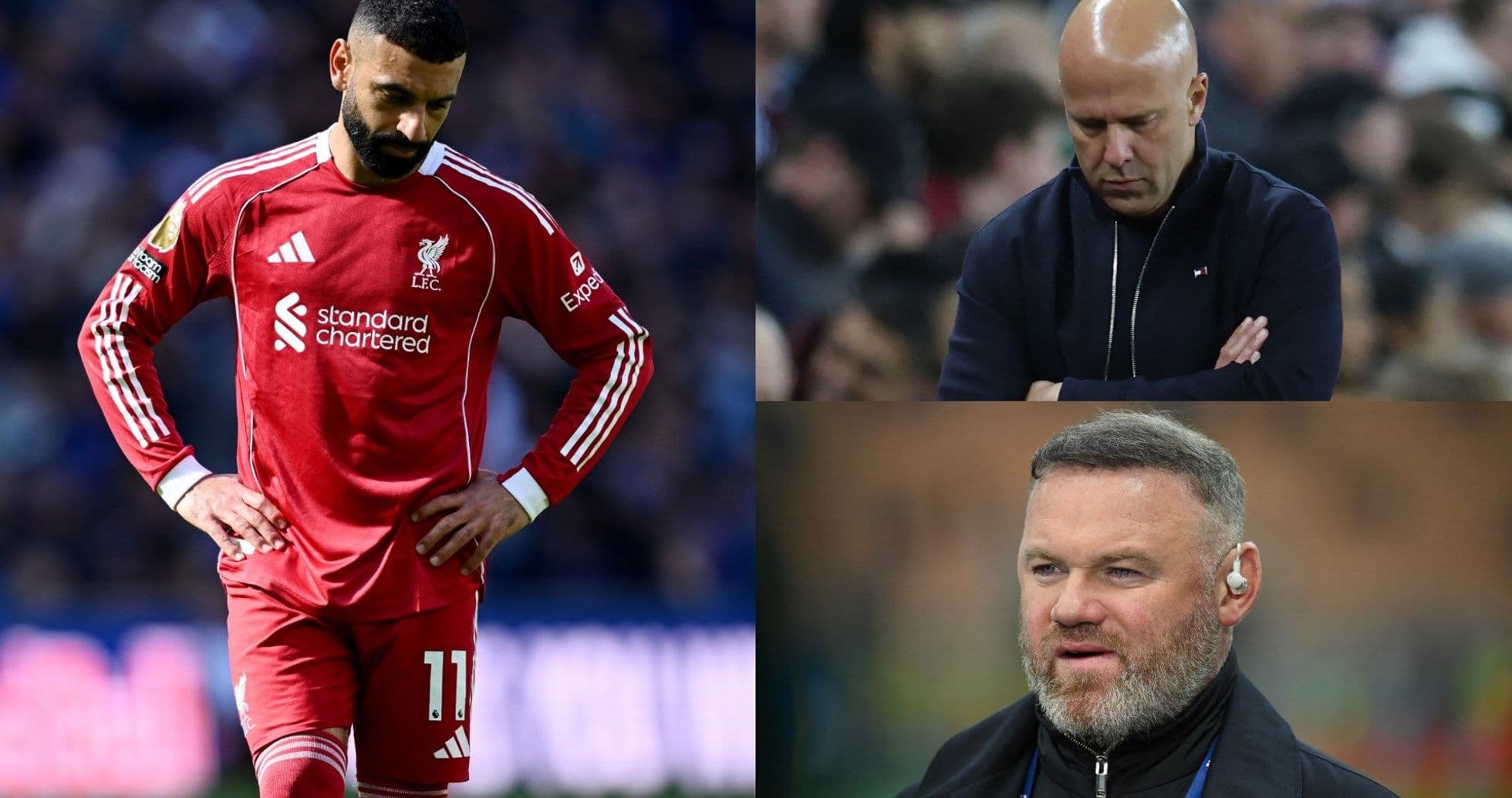 Liverpool player looking dejected; coaches observing match