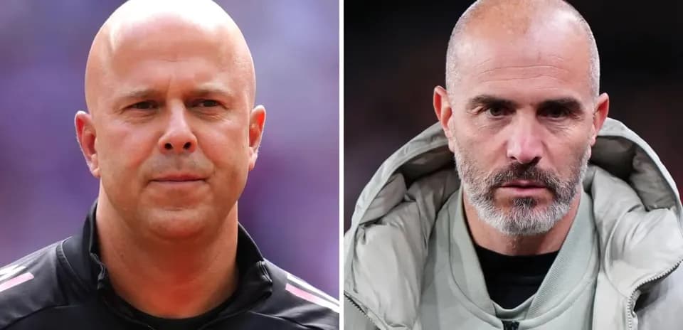 Two football managers posing for a portrait