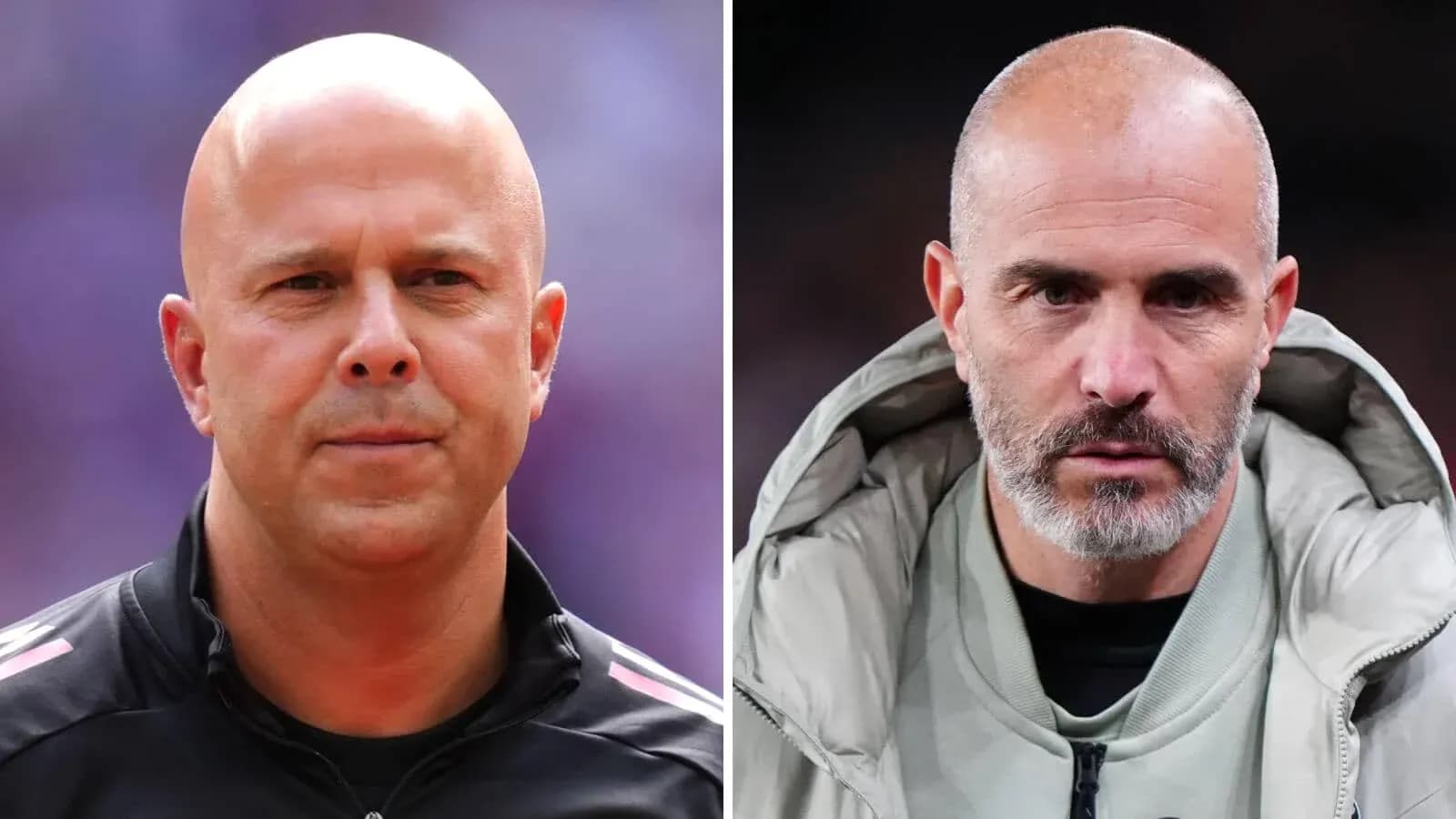 Two football managers posing for a portrait