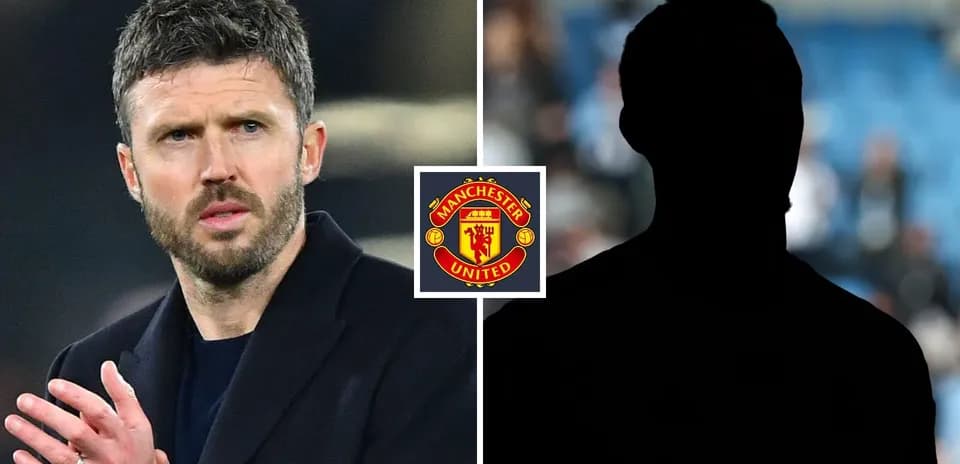 Michael Carrick applauding during a match, Manchester United logo