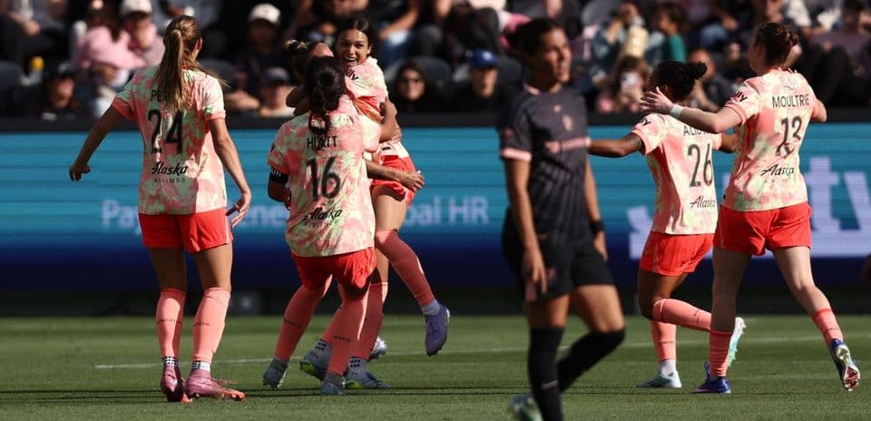 Portland Thorns celebrating a goal in match