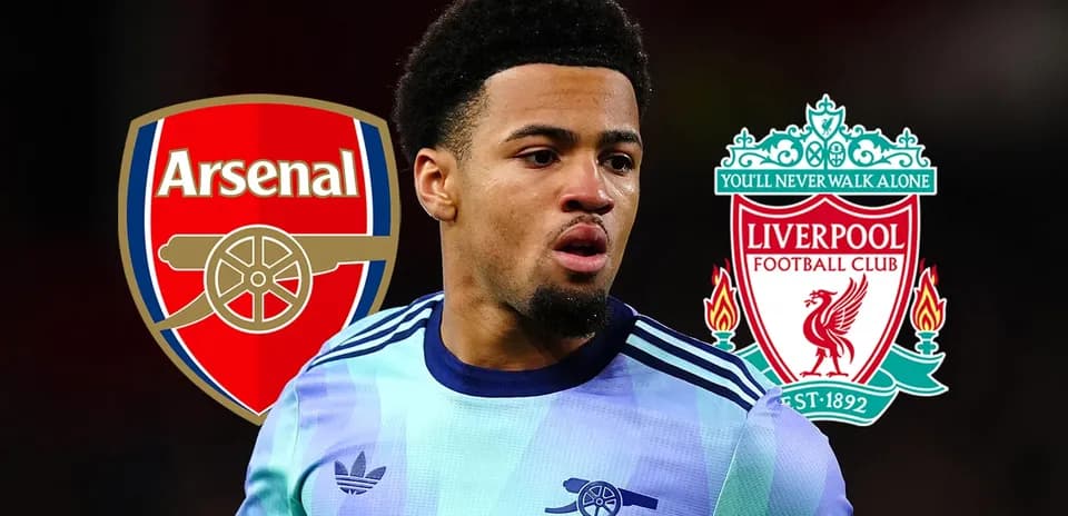 Player in Arsenal kit with Liverpool and Arsenal logos