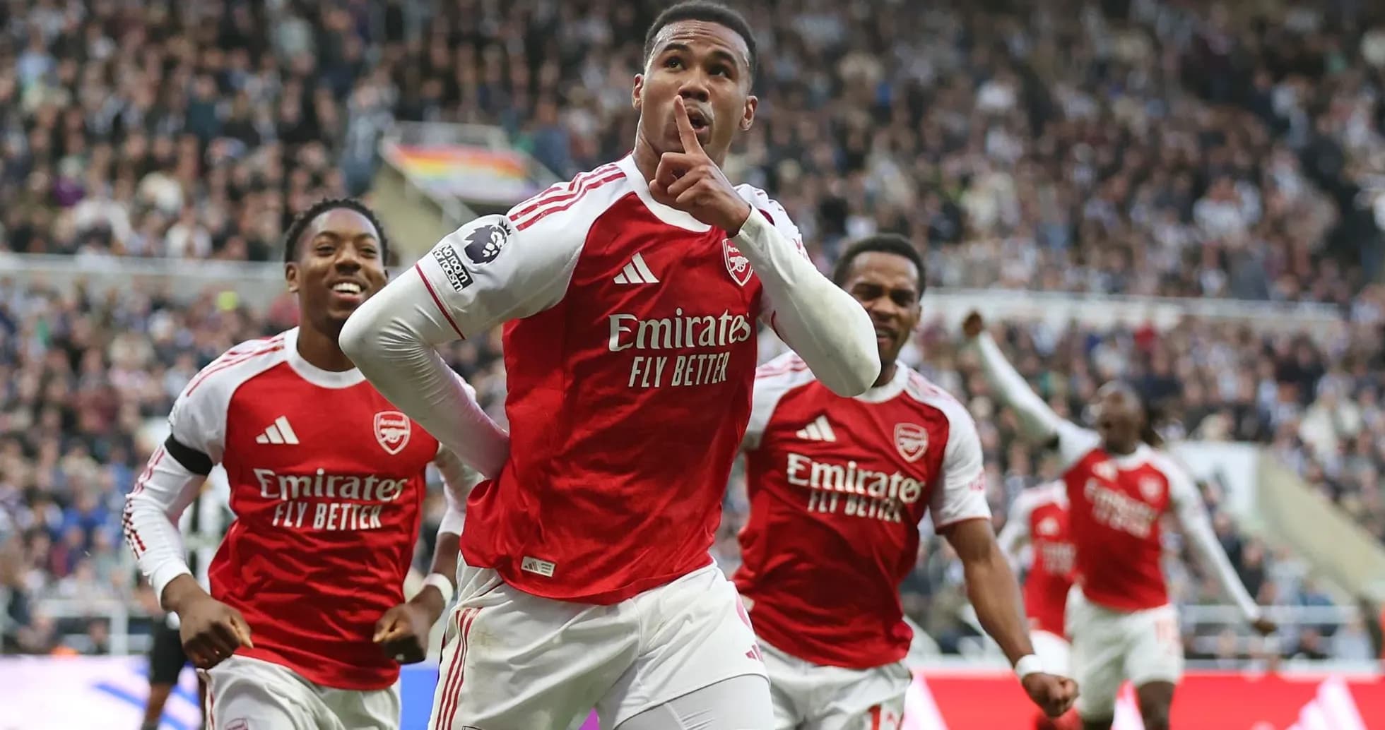 Arsenal players celebrating a goal during match
