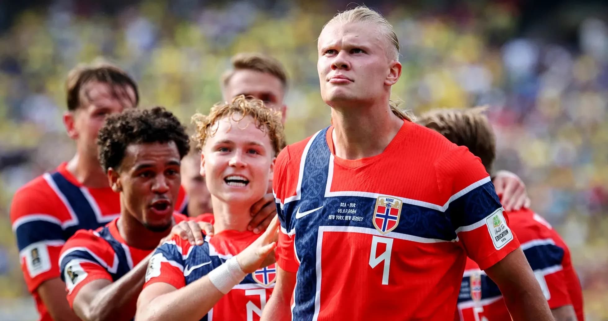 Norwegian players celebrating during World Cup match