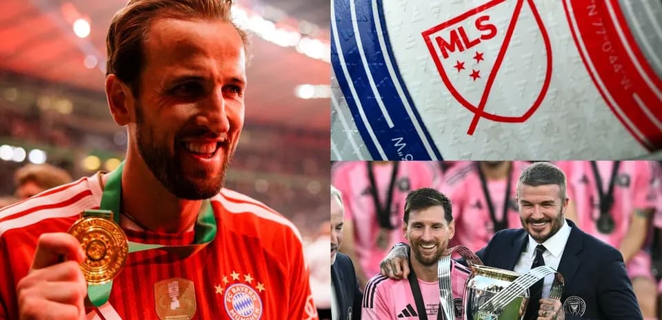 Collage of soccer highlights featuring players and trophies