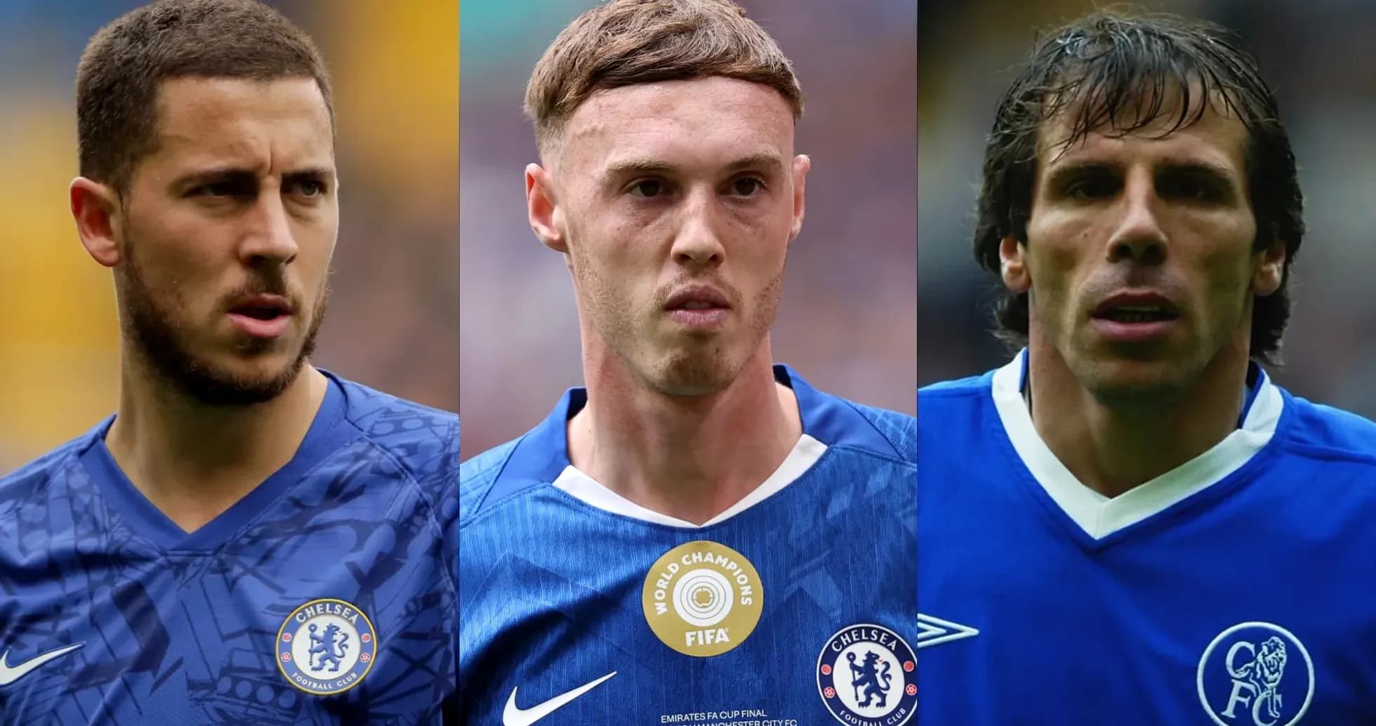 Three Chelsea FC players in blue kits