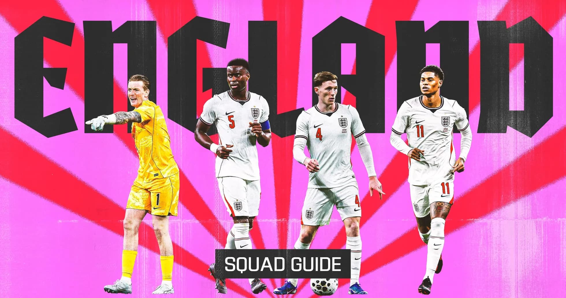 England football squad graphic with players and text