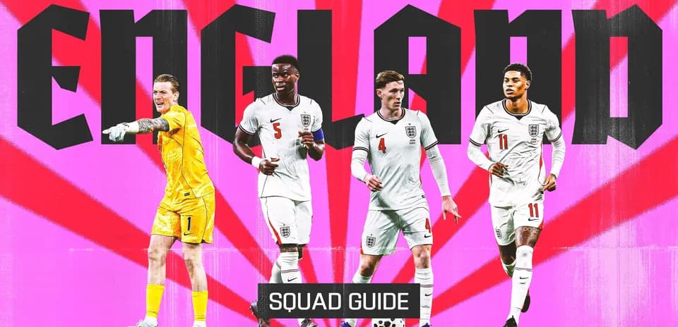 England football squad graphic with players and text