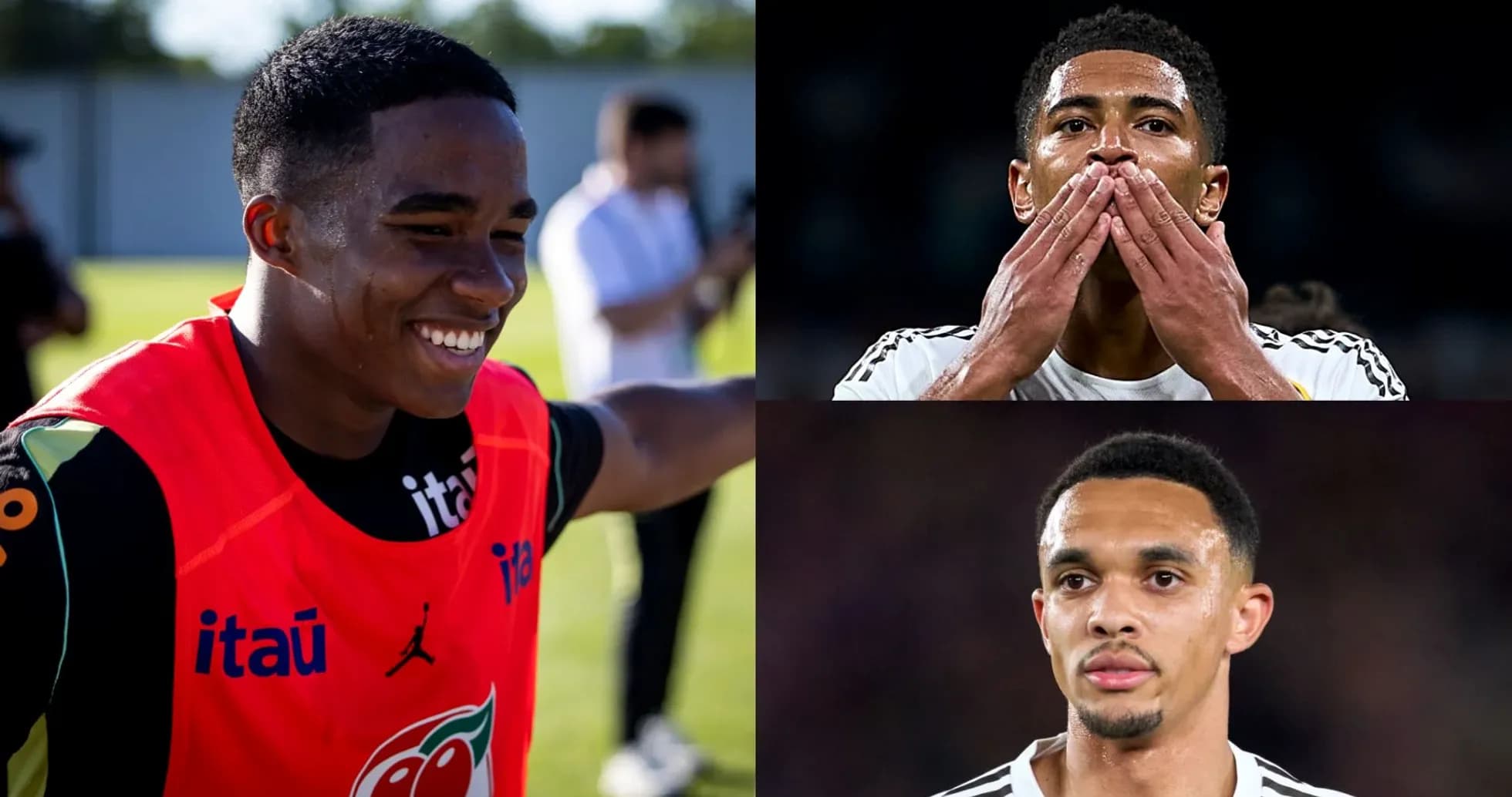 Three football players in various training and match moments