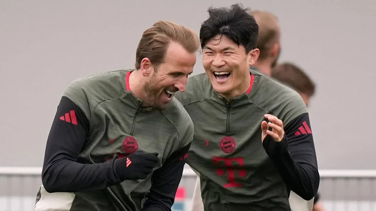 Players laughing during Bayern Munich training session