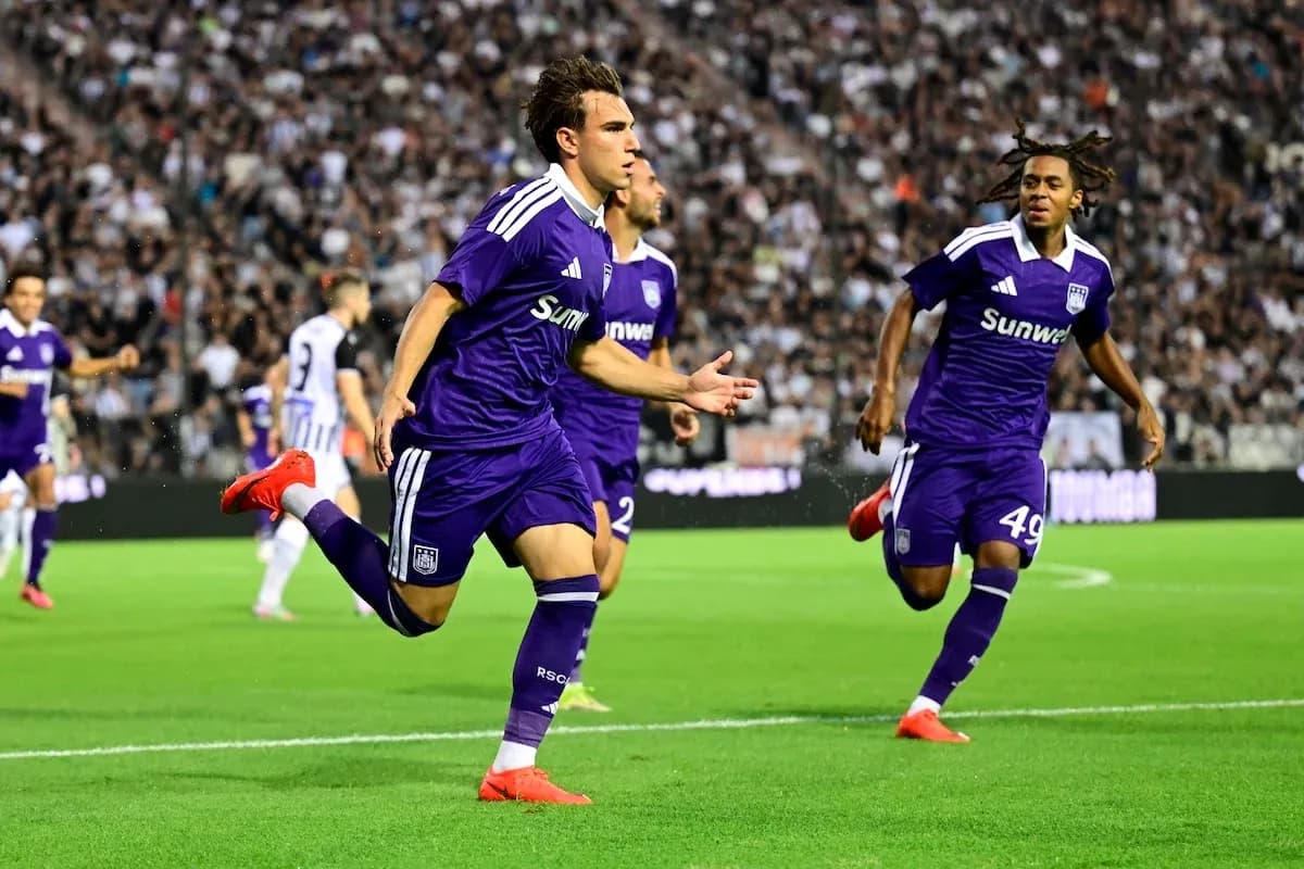 Anderlecht players celebrating a goal during match