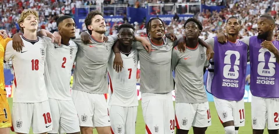 England players celebrating together after match