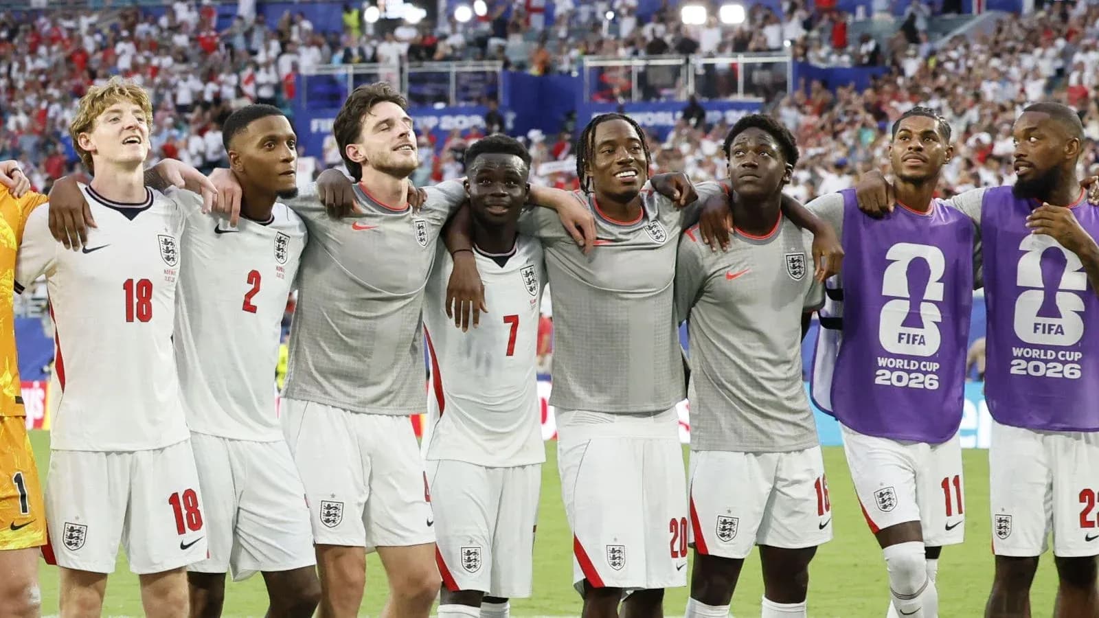 England players celebrating together after match