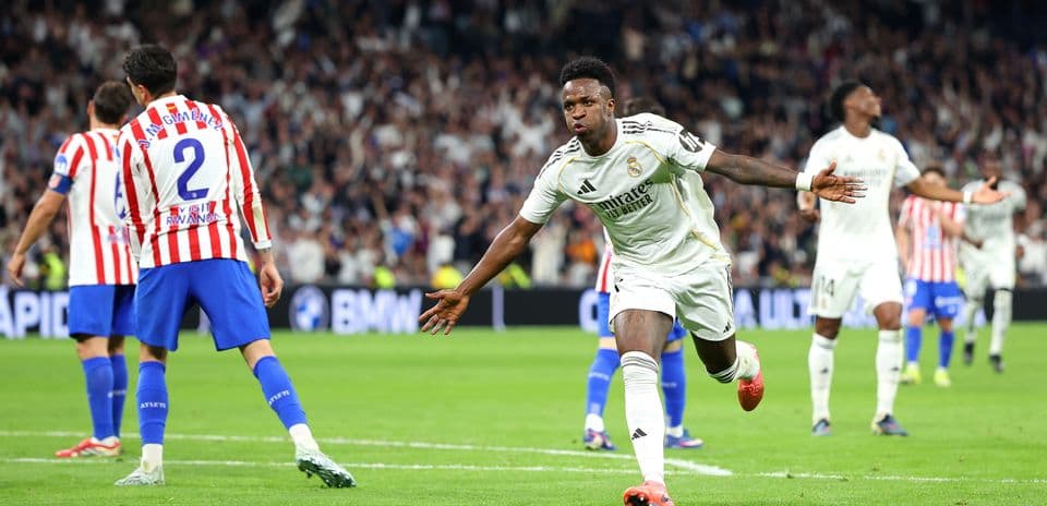 Vinicius Jr celebrating goal in Madrid derby