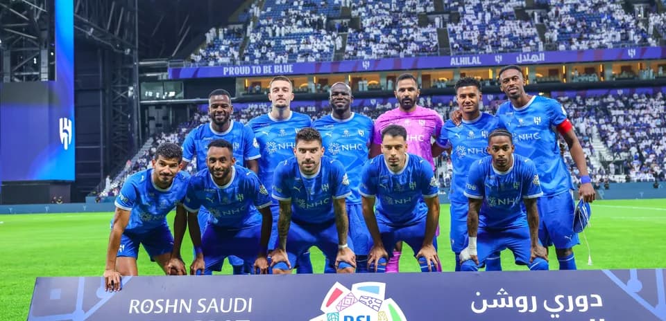 Al Hilal football team posing for team photo